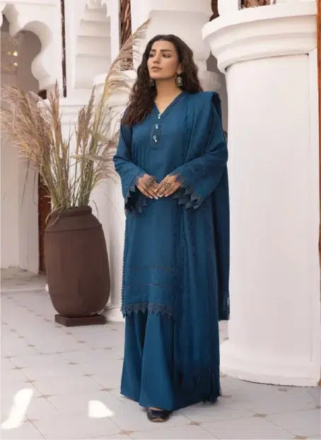 Elegant Dhanak Self Jacquard Masoori shirt in Blue Jay color from Heer by Aalaya Vol 1 HA-02.