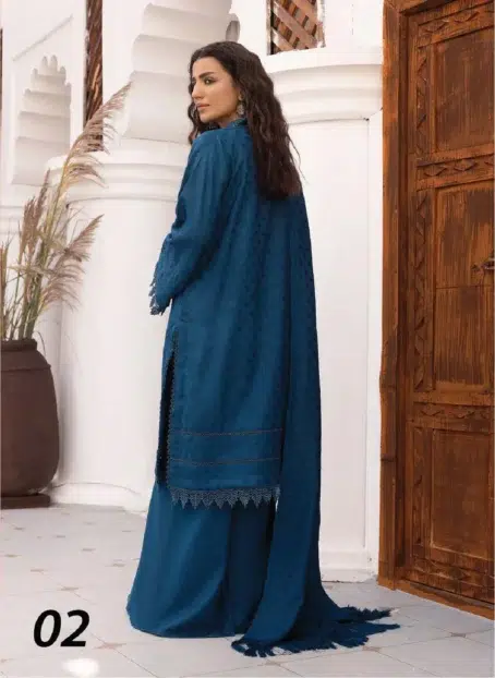 Luxury Dhanak Self Jacquard Masoori shawl in Blue Jay color from Heer by Aalaya Vol 1 HA-02.