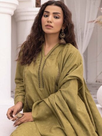 Heer by Aalaya Vol 1 HA-05-4, complete 3-piece unstitched set in Drab color.