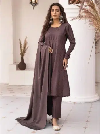 Heer by Aalaya Vol 1 HA-06-4, complete 3-piece unstitched set in Rose Ebony color.