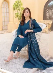Jugnoo By Riaz Arts D-04-3, Chathams Blue color, Supreme Zari Quality 3pcs unstitched wool fabrics