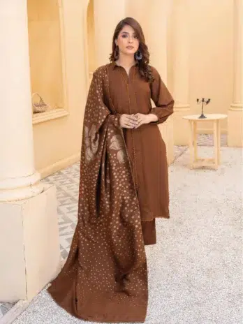Jugnoo By Riaz Arts D-05-1, brown color, Supreme Zari Quality 3pcs unstitched wool fabrics