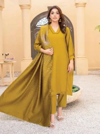 Jugnoo By Riaz Arts D-06-4, Satin Sheen Gold, Winter Unstitched 3pcs Wool Fabrics