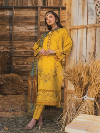 Mahrosh by Celts Vol 3 MCD-02-3 – Close-Up of Embroidered Yellow Dhanak Suit Details