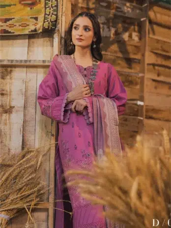 Mahrosh by Celts Vol 3 MCD-07-4 – Full Look of Lady Wearing Bashful Pink Dhanak Suit with Shawl and Trouser