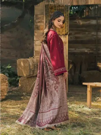 Mahrosh by Celts Vol 3 MCD-09-2 – Back View of Lady Wearing Red Dhanak Suit