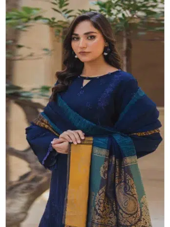 Mahrosh by Panache Vol 4 MP-06 -2, blue color, close-up of embroidered details on dhanak fabric