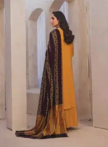Mahrosh by Panache Vol 4 MP-07 -2, Yellow color, close-up of embroidered dhanak shirt with intricate details.