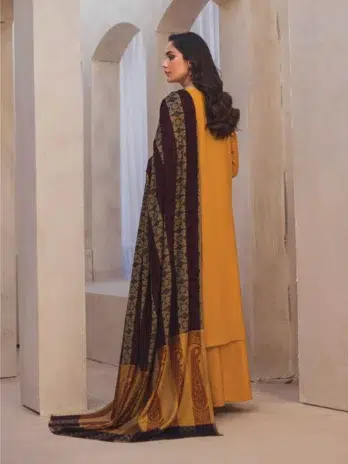 Mahrosh by Panache Vol 4 MP-07 -2, Yellow color, close-up of embroidered dhanak shirt with intricate details.