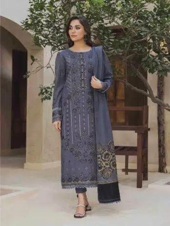 Mahrosh by Panache Vol 4 MP-08 -1, Comet color, embroidered dhanak shirt with jacquard wool shawl and plain trouser.