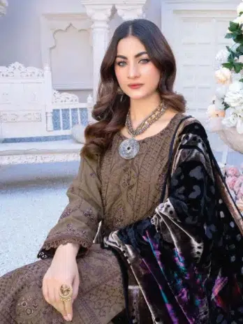 Shumail By Riaz Arts D-02-3, Beaver color viscose fabric details