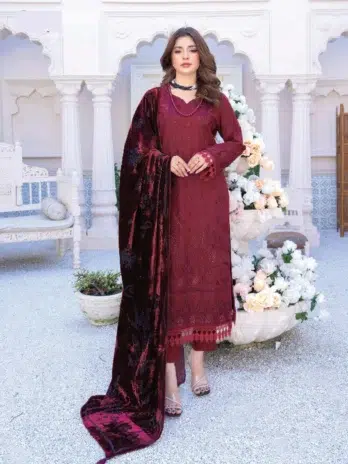 Shumail By Riaz Arts D-03-1, Solid Pink embroidered viscose winter collection