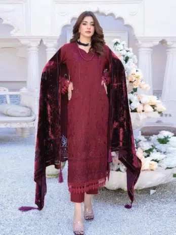 Shumail By Riaz Arts D-03-4, Solid Pink 3-piece winter set