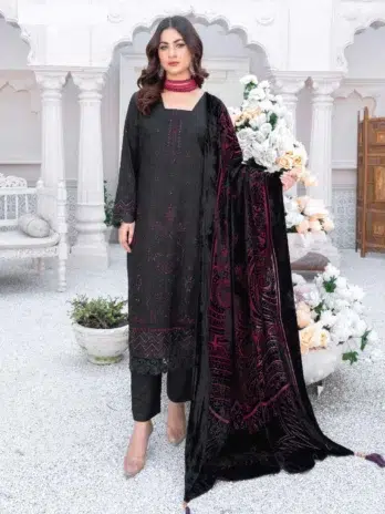 Shumail By Riaz Arts D-05-1, black color embroidered viscose fabrics, unstitched 3pcs winter collection