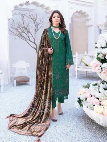 Shumail By Riaz Arts D-07-1 Green Embroidered Viscose Shirt