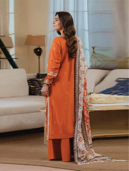 Stella by Mahnur SK-02A-2, Red Fox color, elegant embroidered khaddar shirt