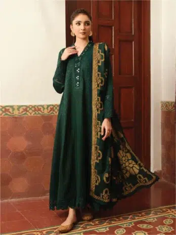 Tehzeeb by Riaz Arts TL-338-1, Green Color, Self Jacquard Leather Peach Shirt