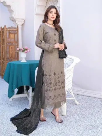 Zoha By Riaz Arts D-06-2, Cinereous color luxury peach leather fabric set