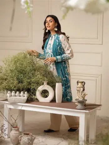 Amore by Gulljee D-02 -3, embroidered neckline with pure voile lawn dupatta