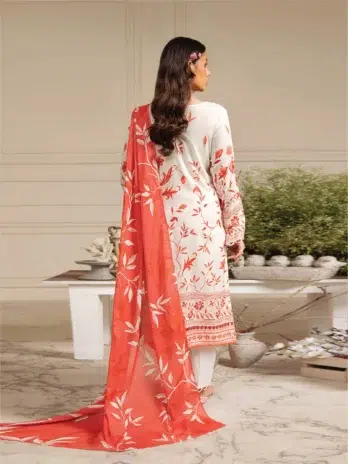 Amore by Gulljee D-03 -2 in Dawn Pink color, embroidered 3-piece lawn fabric with digital printed back, sleeves, and pure voile lawn dupatta, ideal for elegant wear.