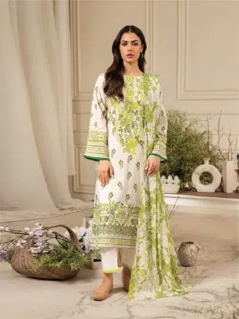 Amore by Gulljee D-04 -1 in Soft Amber color, luxury digital printed and embroidered lawn with pure voile lawn dupatta and cambric cotton trousers.