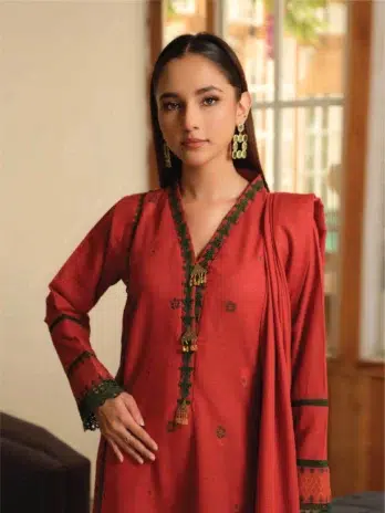 Aster by Johra JH-702 -3, Pale Carmine Jacquard Khaddar Shawl and Shirt