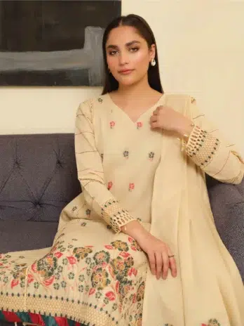 Aster by Johra JH-705 -3 in Cream color, premium-quality Jacquard Khaddar fabrics with matching shawl and plain trouser.