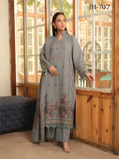 Aster by Johra JH-707 -1, Grey color 3-piece unstitched Jacquard Khaddar suit