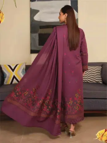 Aster by Johra JH-708 -2, Wine color Jacquard Khaddar shawl design