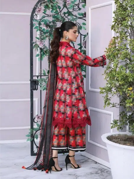 Charizma Lawn Collection CS3-12 -2, Red color, embroidered front and back patti details.