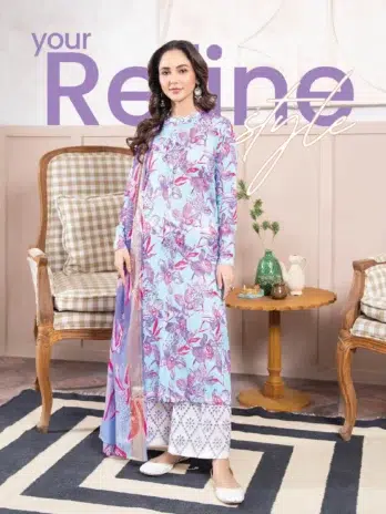 Gullbano by Gulljee D-01 - 1 in Pale Blue Lily color showcasing the digital-printed lawn boring embroidered front.