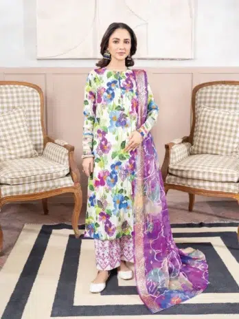 Gullbano by Gulljee D-02 - 1 in Vista White color showcasing the digital-printed lawn boring embroidered front.