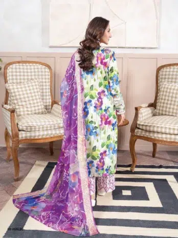 Gullbano by Gulljee D-02 - 2 in Vista White color highlighting the digital-printed lawn back and sleeves.