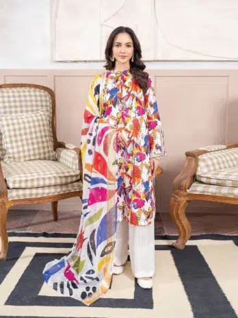 Gullbano by Gulljee D-03 - 1 in Grey Goose color showcasing the digital-printed lawn boring embroidered front.