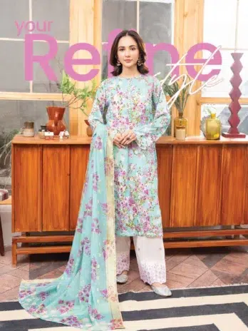 Gullbano by Gulljee D-04 - 1 in Neptune color showcasing the digital-printed lawn boring embroidered front.