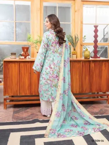 Gullbano by Gulljee D-04 - 2 in Neptune color highlighting the digital-printed lawn back and sleeves.