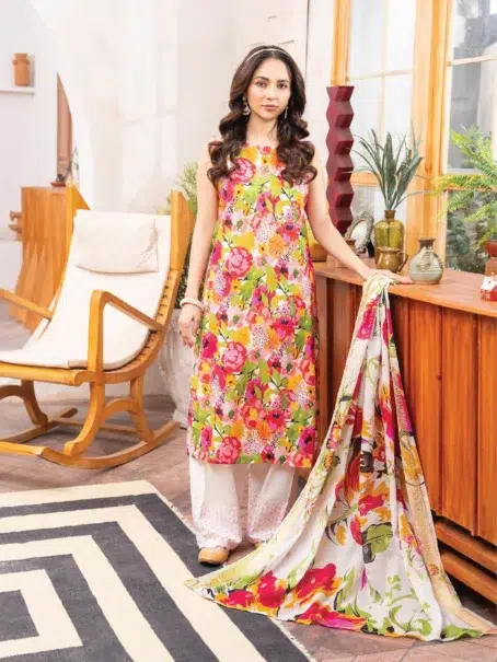 Gullbano by Gulljee D-05 - 1 in Dust Storm color showcasing the digital-printed lawn boring embroidered front.