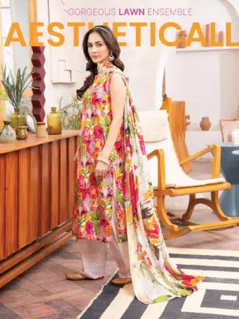 Gullbano by Gulljee D-05 - 3 in Dust Storm color featuring the luxury digital-printed multi-jacquard Brosha lawn dupatta.