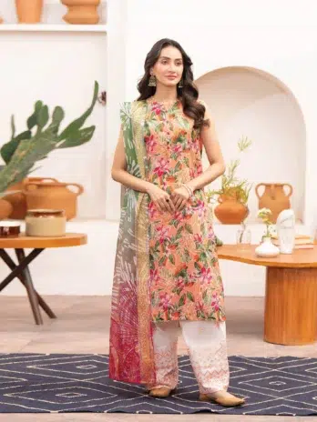 Gullbano by Gulljee D-06 - 1 in Dark Salmon color showcasing the digital-printed lawn boring embroidered front.
