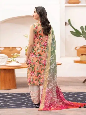 Gullbano by Gulljee D-06 - 2 in Dark Salmon color highlighting the digital-printed lawn back and sleeves.