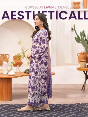 Gullbano by Gulljee D-08 -3: Luxury digital printed multi-jacquard Brosha lawn dupatta in purple, perfectly complementing the D-08 design.