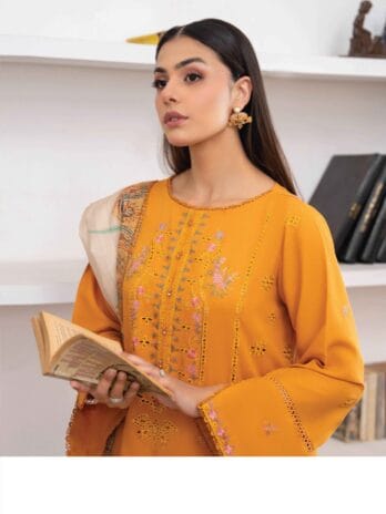 Mahi by Gulljee MG-02 -3, Yellow color, embroidered sleeves with dyed linen details