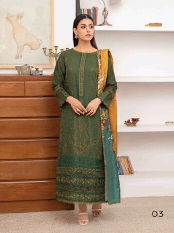 Mahi by Gulljee MG-03 -1, Green color, embroidered luxury linen front view.