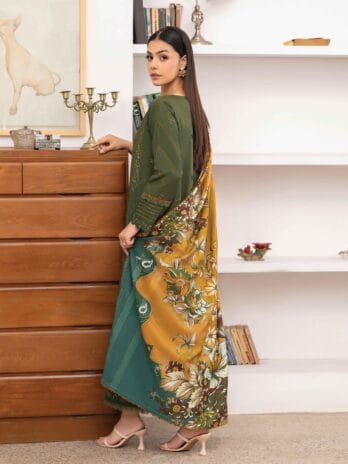 Mahi by Gulljee MG-03 -2, Green color, embroidered luxury linen back view.