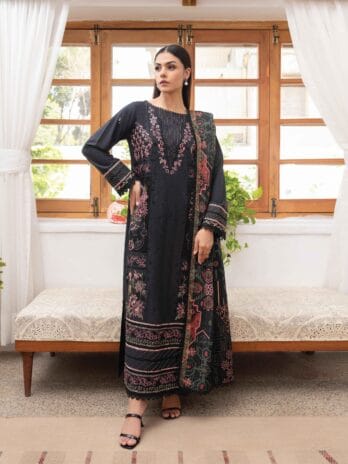 Mahi by Gulljee MG-04 -1, Black color, embroidered luxury linen front view.