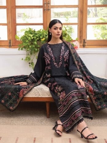 Mahi by Gulljee MG-04 -4, Black color, dyed printed zari linen dupatta and trouser set.