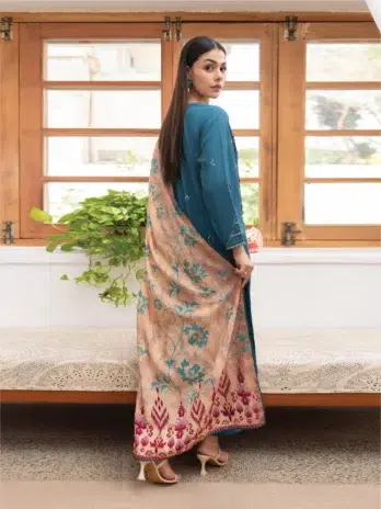 Mahi by Gulljee MG-05 -2, Blue luxury linen embroidered back view