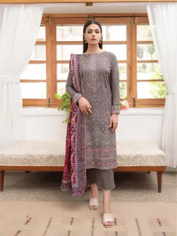 Mahi by Gulljee MG-06 -1, Hemp color embroidered luxury linen front view