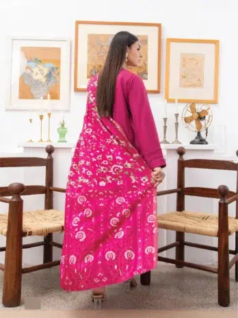 Mahi by Gulljee MG-07 -2, Rich Maroon embroidered linen front design