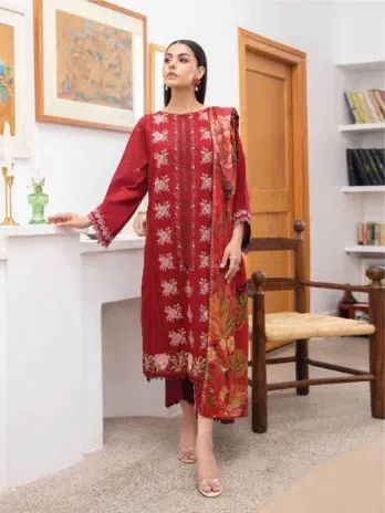 Mahi by Gulljee MG-10 -1 in Red Brown, embroidered luxury linen fabric front view